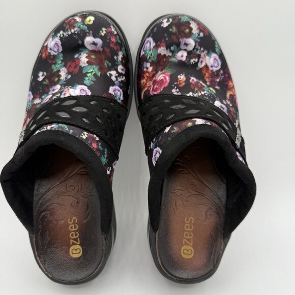 BZees Dolce Back Floral Mules Wedge Clogs Sz 7.5 W Wide Comfort Slip On Shoes - Picture 8 of 15